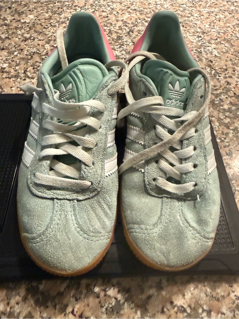Adidas 12Y Girls Gazelle Sneakers in Suede Mint Green with White Stripes